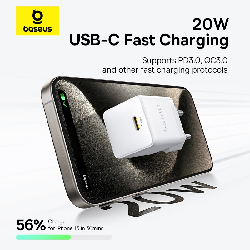 Baseus 20W 1C Palm Series Fast Charger Type-C PD3.0 QC3.0 Fast CHARGING สําหรับ iPad สําหรับ ip 16 15 14 Pro Max Assured ชาร์จป้องกัน EU