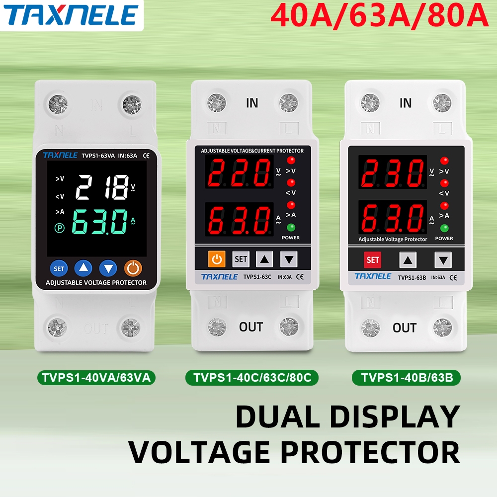 VOLTAGE GUARD จอแสดงผลคู่ 230V รางปีกนก โพรเทคชั่นรีเลย์ ปรับแรงดันไฟเกินต่ำได้ ป้องกันกระแสไฟเกิน