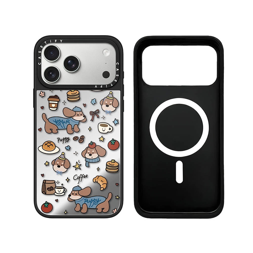 แม่เหล็กไร้สายสําหรับiPhone 17 16 15 14 13 12 11 Pro Max Plus Heart Dogs Black Edge Hardปกหลังกรณีแกะสลักโลโก้ - รูปที่ 3