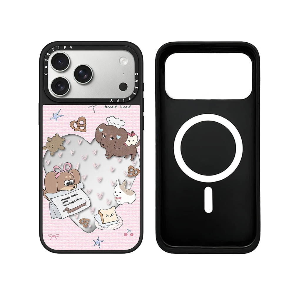 แม่เหล็กไร้สายสําหรับiPhone 17 16 15 14 13 12 11 Pro Max Plus Heart Dogs Black Edge Hardปกหลังกรณีแกะสลักโลโก้ - รูปที่ 4