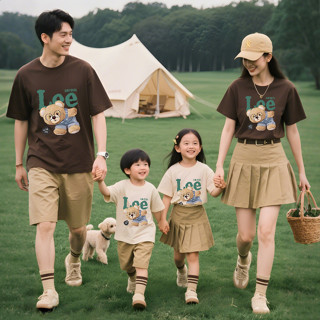 COD✅พ่อแม่และลูกสวมคู่พ่อแม่และลูกแขนสั้นทอดถนนจูบครอบครัว20…