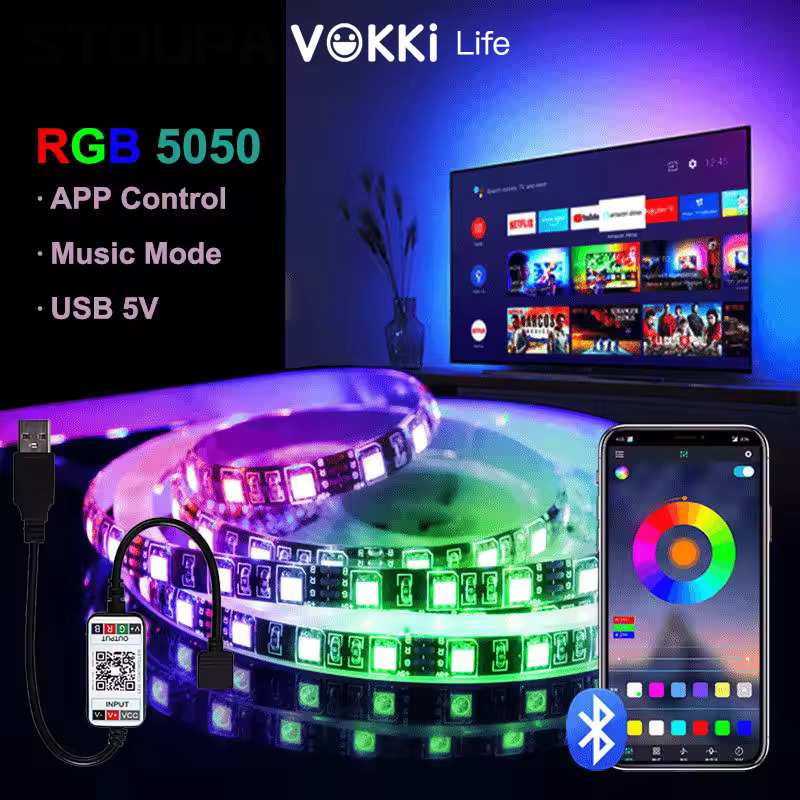 RGB ไฟเส้น LED ไฟตกแต่งห้อง ไฟตกแต่งเทศกาล ไฟสร้างบรรยากาศ ใช้ในบ้าน แถบไฟ LED เปลี่ยนสี ตัดได้