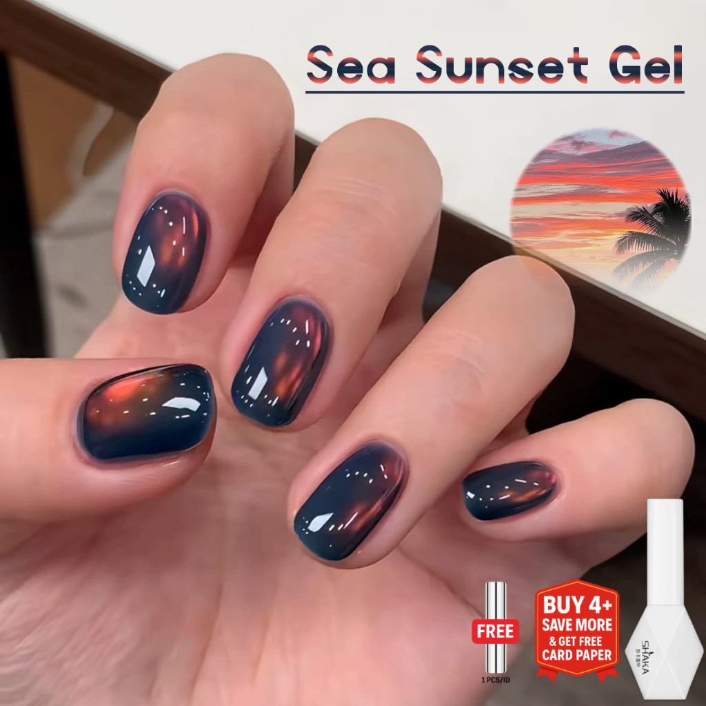 SHAKA สีทาเล็บเจลแม่เหล็กแคทอาย แสงจันทร์เหนือทะเล เปล่งประกายงาม สีทาเล็บเจลแคทอาย เพ้นท์เล็บ โทนสีแดง แบบแช่ออก ติดทนนาน UV ทำเล็บ [SK454]