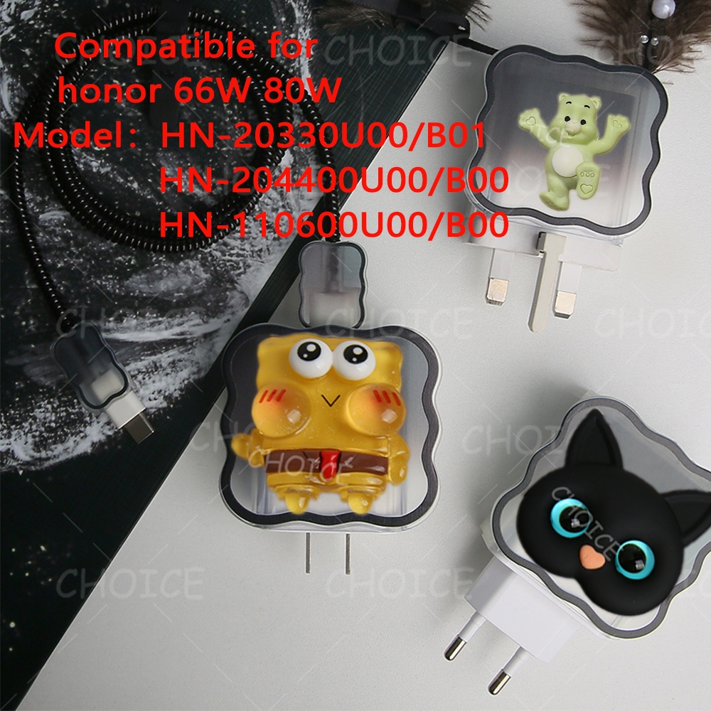 สําหรับ X9C 66W HN-200330U00 Charger Protector น่ารักการ์ตูนสีดําชุดสําหรับ 80W x7b X9B X50GT Honor 
