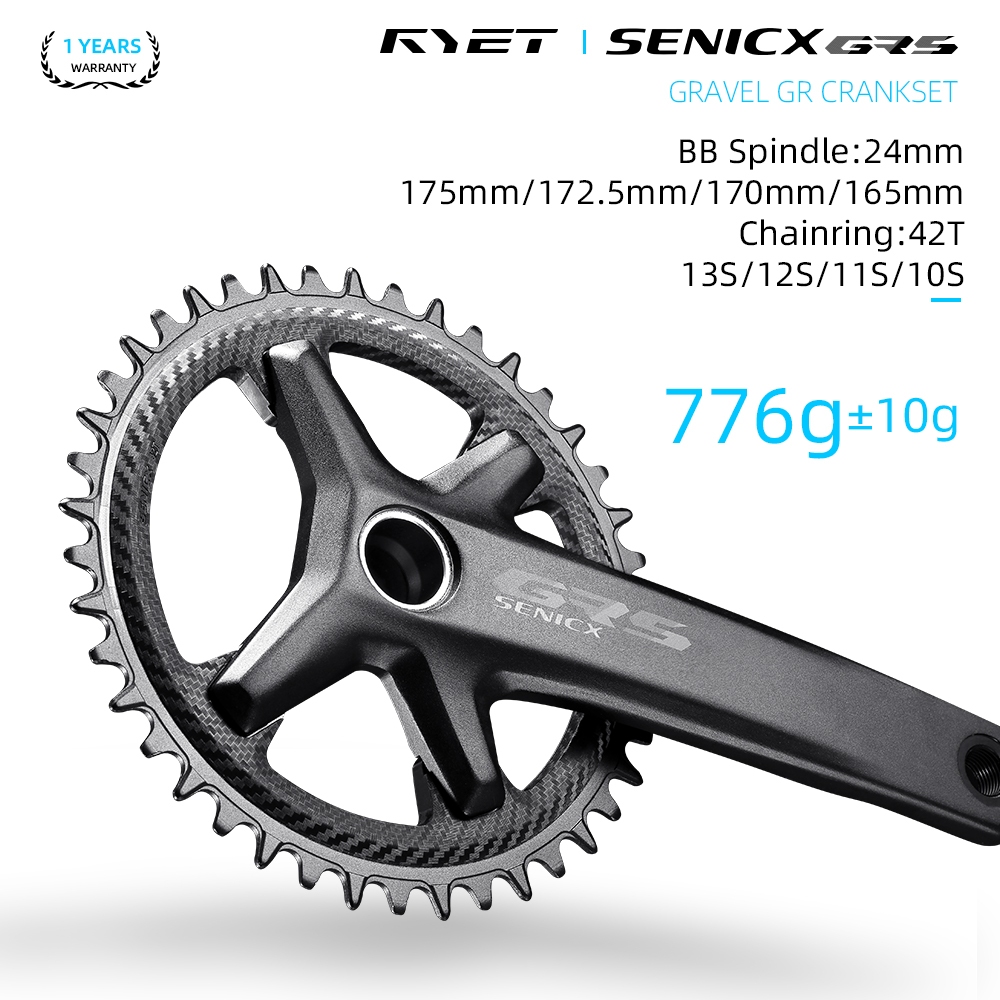 RYET 42T 1XกรวดCrankset 24 มม.แกน165 มม.170/172.5 มม.175 มม.ปลอม 6061-T6 776-792g Shimano SRAM 8-12S