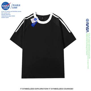 NASA เสื้อยืดสามแถบชายหญิง oversize แขนสั้น สไตล์ลำลอง summer คอตตอน100% คอกลม หลวมและระบายอากาศ