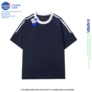 NASA เสื้อยืดสามแถบชายหญิง oversize แขนสั้น สไตล์ลำลอง summer คอตตอน100% คอกลม หลวมและระบายอากาศ