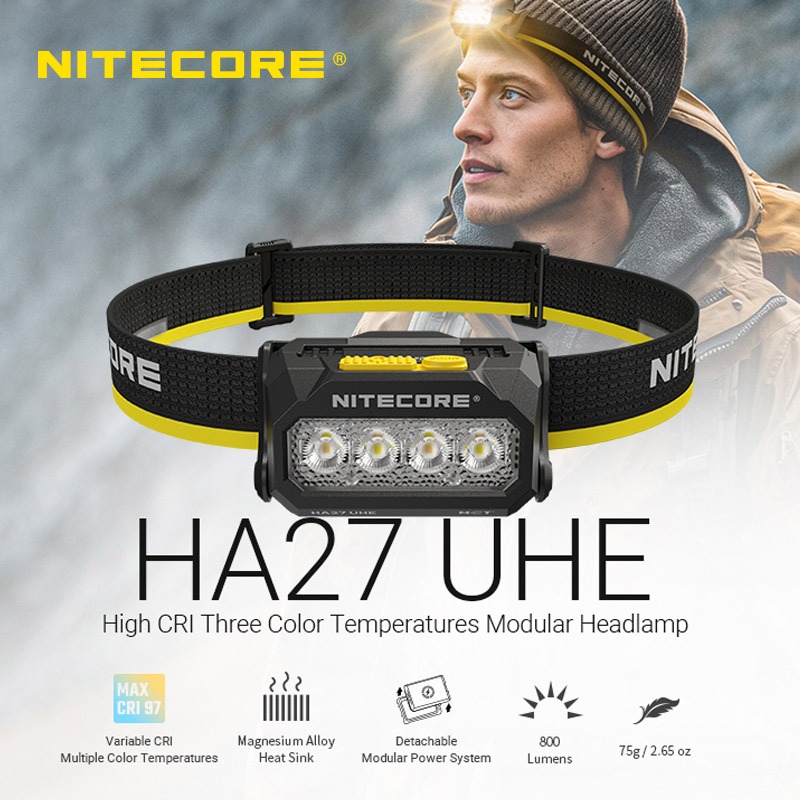 NITECORE HA27 UHE Modular AAA ไฟหน้า 3 อุณหภูมิสี 800 Lumens Led ไฟหน้า HLB1500 แบตเตอรี่ Li-ion สํา