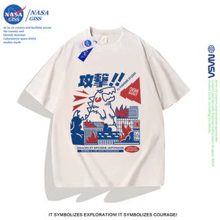 NASA เสื้อยืดฟอก oversize ชายหญิงแขนสั้น สตรีทฮิปฮอป summer มอนสเตอร์ พิมพ์ลาย คอตตอน100% คอกลม หลวมและระบายอากาศ
