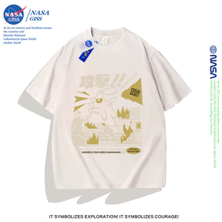 NASA เสื้อยืดฟอก oversize ชายหญิงแขนสั้น สตรีทฮิปฮอป summer มอนสเตอร์ พิมพ์ลาย คอตตอน100% คอกลม หลวมและระบายอากาศ