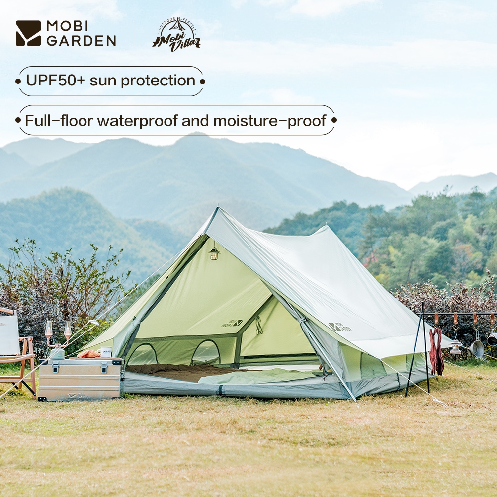 MOBI GARDEN เต็นท์ผ้าฝ้ายขนาดใหญ่สําหรับการป้องกันฝนและลม 2-3 คนหนา Era 150 Family Camping