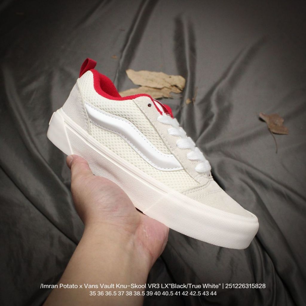 Vans Knu Skool สีขาวตาข่ายรองเท้าบอร์ดลําลองตัดต่ํา