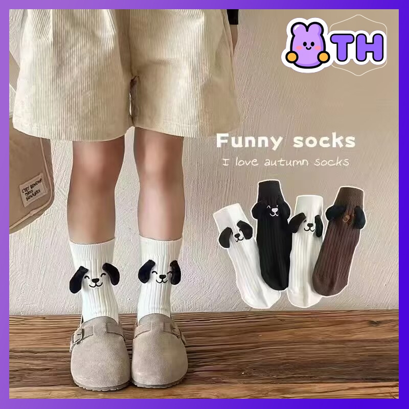 ฤดูใบไม้ผลิฤดูใบไม้ร่วงลูกอมสีตุ๊กตาสามมิติตลกน่ารักแม่เหล็กผ้าฝ้ายกลางหลอดถุงเท้าระบายอากาศบางสไตล์เด็กมือถุงเท้า