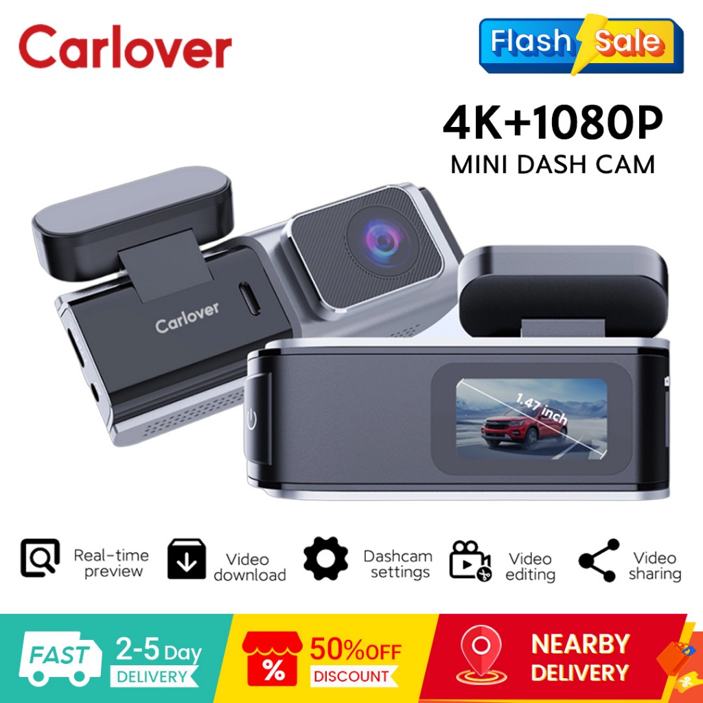 Carlover S6 Mini Dash Cam 4K + 1080P Dual-Channel HD Recording 1.47 "หน้าจอที่จอดรถโหมดเฝ้าระวัง