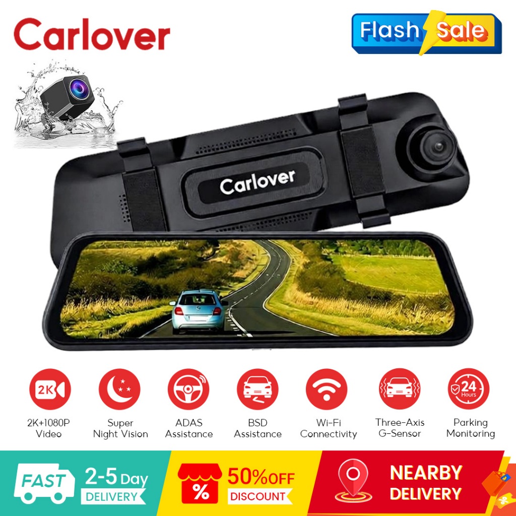 Carlover N6Pro WiFi สมาร์ทสตรีมมิ่ง Dash Cam 2K + 1080P วิดีโอ Super Night Vision ADAS + BSD Assista