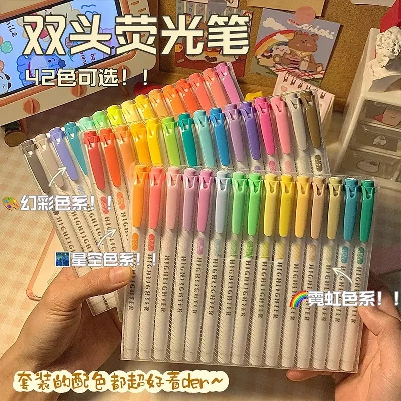 ปากกาเน้นข้อความ 25 สี หัวคู่ ปากกาไฮไลท์ หัวนุ่ม Morandi Macaron ปากกามาร์กเกอร์ สีไฮไลท์ เครื่องเขียน DIY