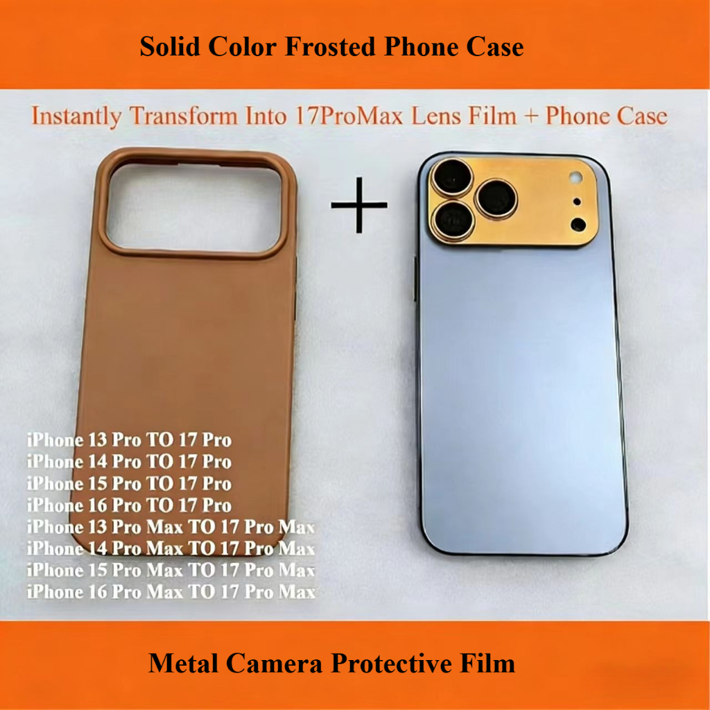 เปลี่ยนทันทีเป็น 17 Pro Max กรณีโทรศัพท์ซิลิโคนสีแข็ง + เลนส์ไทเทเนียมฟิล์มสําหรับ iPhone 13 14 15 16 Pro Max