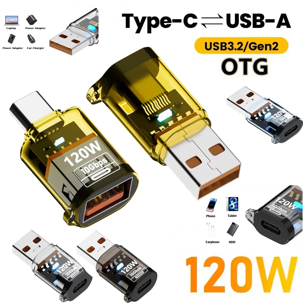 4 ชิ้น 120 วัตต์ประเภท C ถึง USB 3.2 อะแดปเตอร์ OTG 10GB การถ่ายโอนข้อมูลความเร็วสูง USB หญิงประเภท C ชาย Fast Charging Power Jack Connector สําหรับ PC แท็บเล็ต Xiaomi Huawei