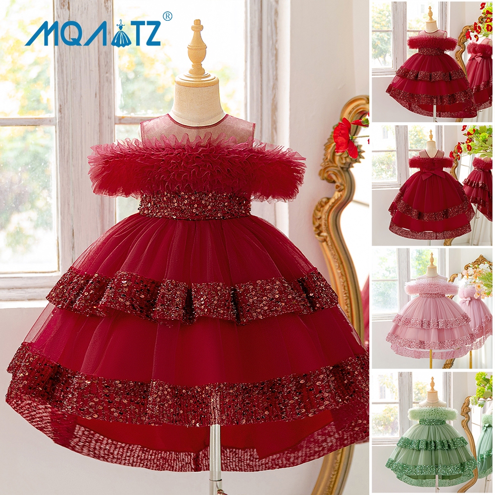 MQATZ ชุดนอนางเงือกวัยเยาว์ ชุดเจ้าหญิงหรูหราสำหรับเด็กสาว เพียบพร้อมด้วยเลื่อม เหมาะสำหรับปาร์ตี้วันเกิด AT003