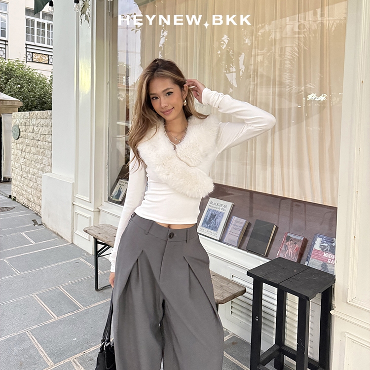 [JWD234] ปลอกคอขน มารยาท แขนยาวสไตล์ดึงดูดบริสุทธิ์หวานและเผ็ดออกแบบระดับไฮเอนด์พิเศษสําหรับผู้หญิงสลิมฟิตเน้นรูปลักษณ์ทันสมัย