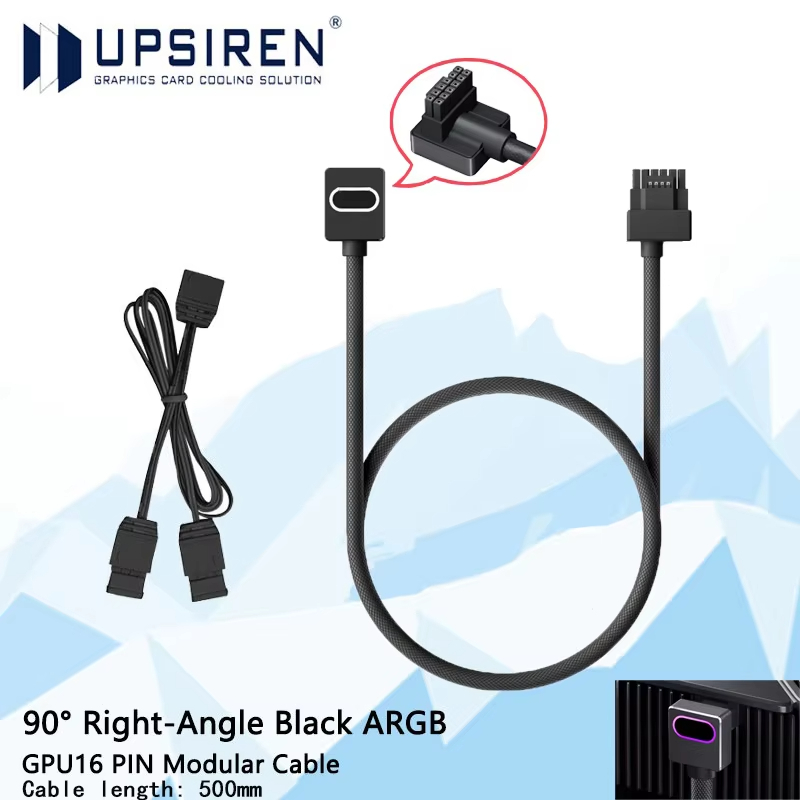 UPSIREN 16Pin (12+4pin) อะแดปเตอร์มุม ARGB 12VHPWR 90 องศา 16Pin GPU สายไฟสําหรับ RTX 40 Series