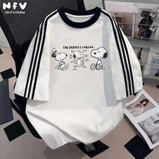 [จัดส่งตลอด 24 ชั่วโมง] NFV เสื้อยืดคอกลมแขนสั้น🎀การ์ตูนน่ารัก สไตล์เกาหลี ทรงหลวม ระบายอากาศ YG0
