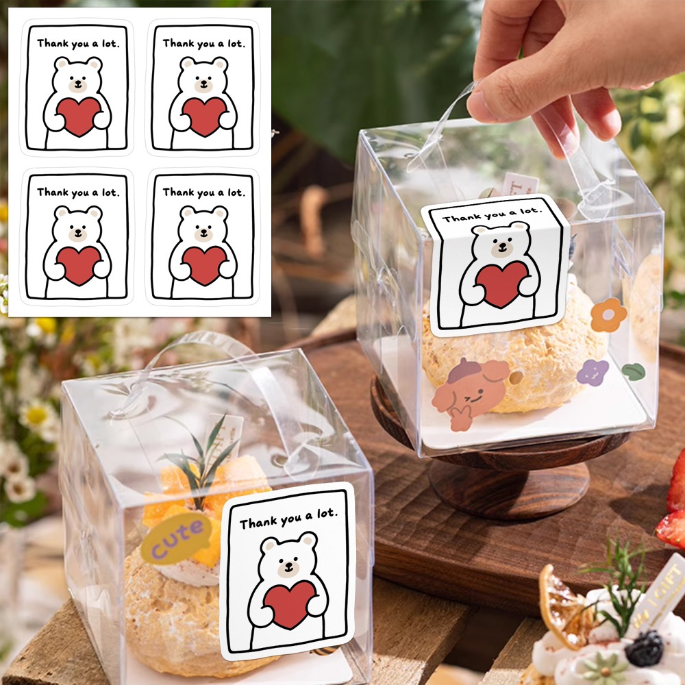 100 ชิ้น/แพ็คน่ารักหัวใจหมี "ขอบคุณจํานวนมาก" สติกเกอร์, ขนมเค้กตกแต่งบรรจุภัณฑ์ฉลากปิดผนึก