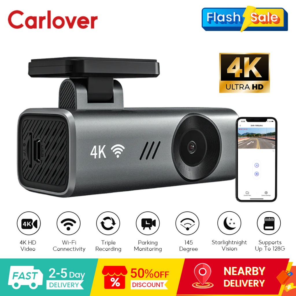 Carlover S12 Dash Cam 4K Ultra HD Recording Triple Recording Parking การตรวจสอบที่จอดรถ Night Vision