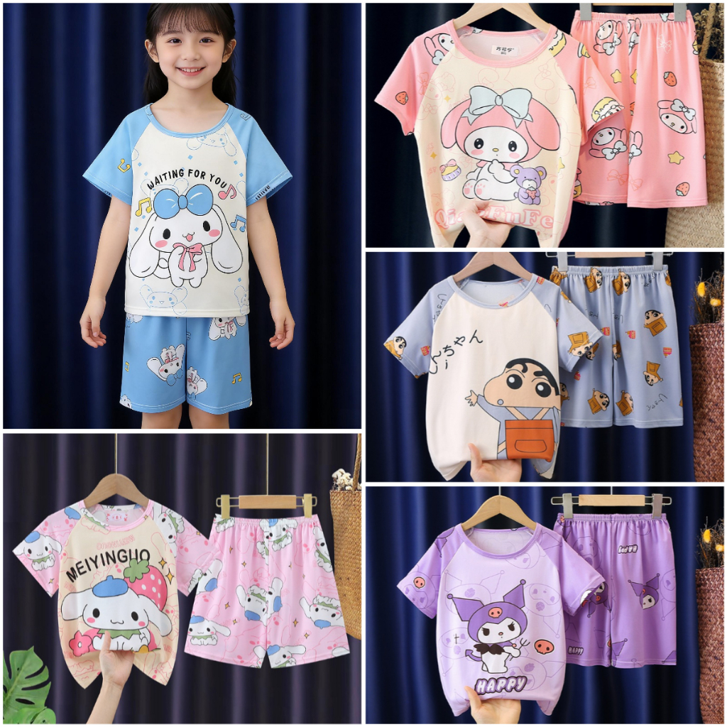 ชุดนอน คอกลม แขนสั้น ลายการ์ตูนน่ารัก ระบายอากาศ แฟชั่นสําหรับเด็กผู้ชาย และเด็กผู้หญิง
