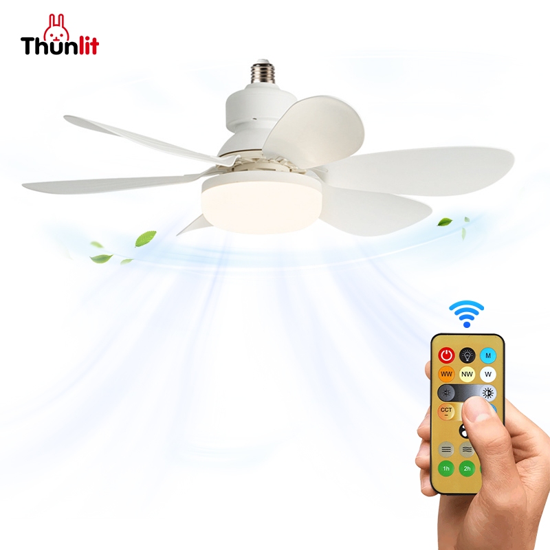 Thunlit พัดลมเพดานพร้อมไฟ E27 รีโมทคอนโทรลดอกไม้คม 16.5 นิ้ว 30W ไฟพัดลมเซลล์หรี่แสงได้