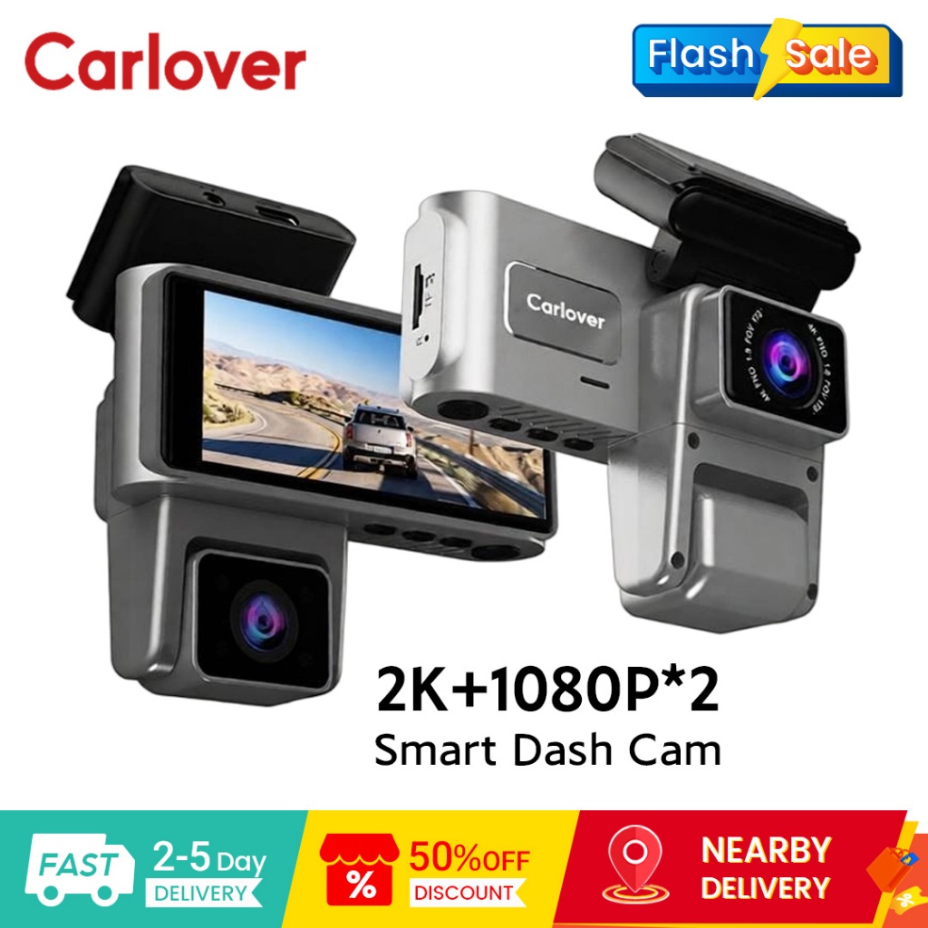 Carlover S16 Dash Cam Triple-Channel 2K+1080P HD Recording Super Night Vision Time-Lapse Monitoring