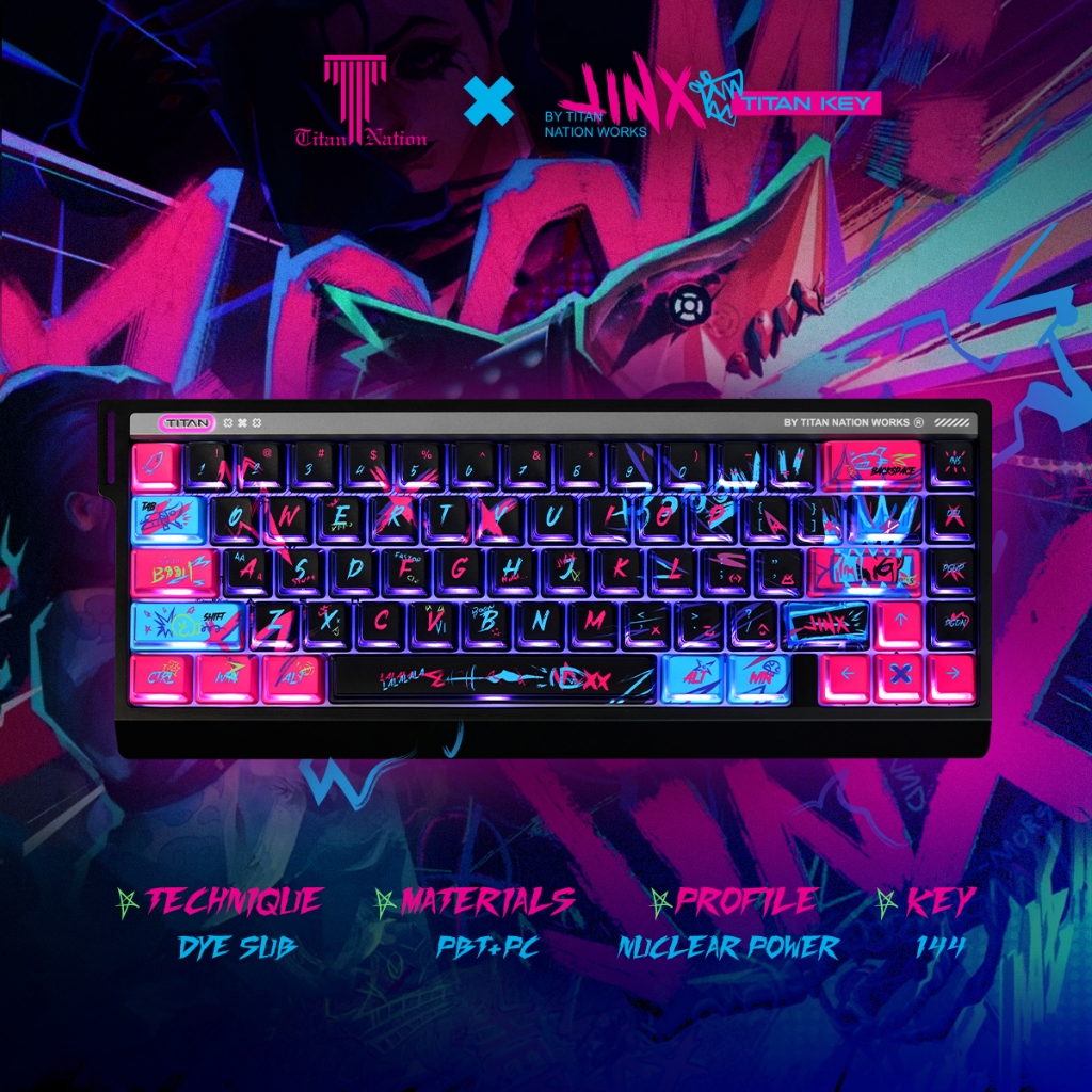 TITANNATION คีย์แคป J-nx Arcne (สีดำชมพู) PBT+PC 130+38 Keys โปรไฟล์ Cherry ไฟลอดด้านข้าง สำหรับ WT / คีย์บอร์ดกลไก