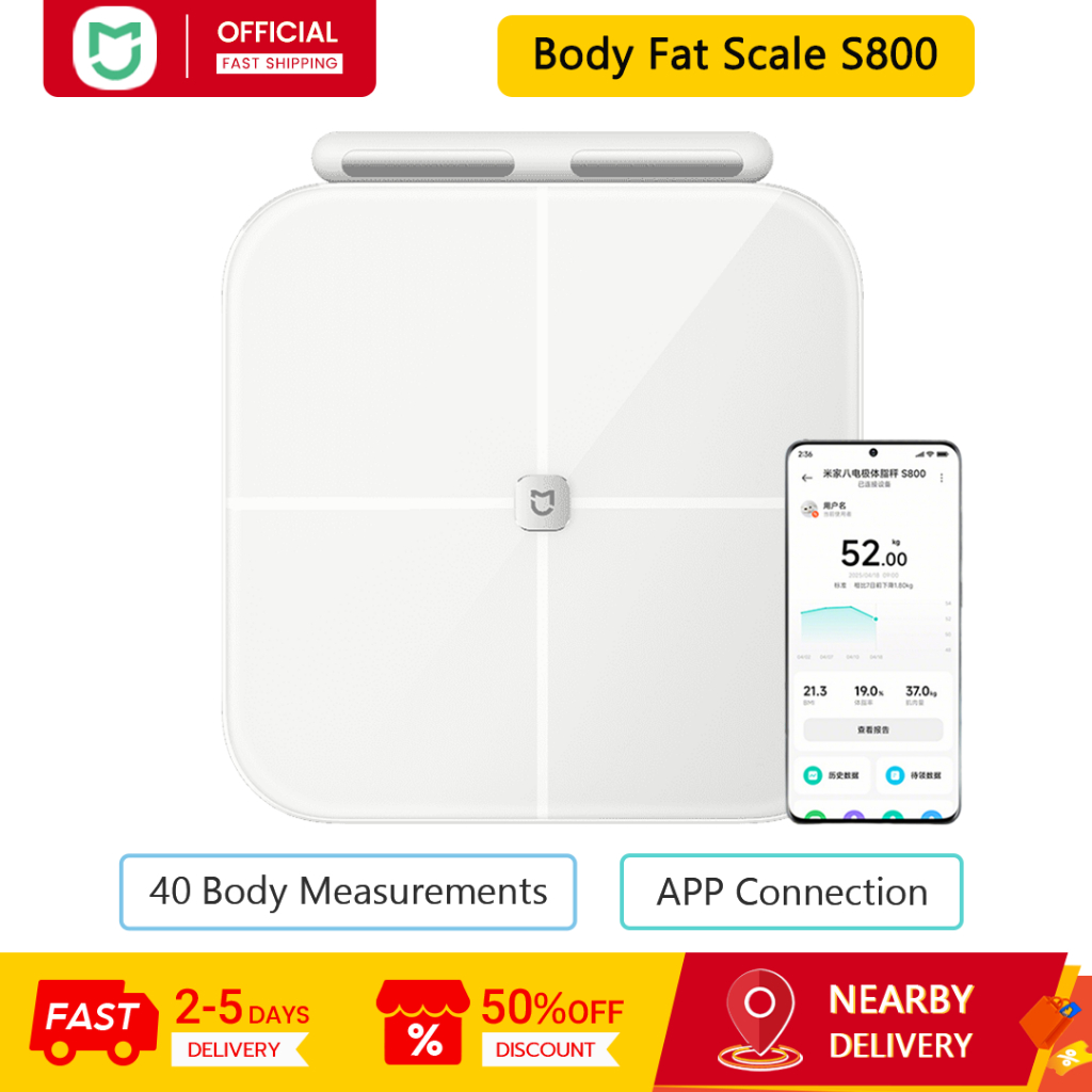 Xiaomi MIJIA Body Fat Scale S800 ชั่ง 0.1‐150 กก., ติดตาม 40 เมตริกพร้อม App Sync Digital Scale