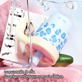 Bablov GUDU Ceramic แก้วเก็บอุณหภูมิ 610ml กระเพาะสแตนเลส 316 พร้อมที่จับบนโต๊ะ กันน้ำรั่วซึม หลอดใหญ่ 12mm พิเศษสำหรับดูดลูกไข่มุก ถอดล้างได้ แก้วสำหรับผู้หญิงลายเสือดาว แก้วสำนักงานสำหรับชา กาแฟ และชาเขียว