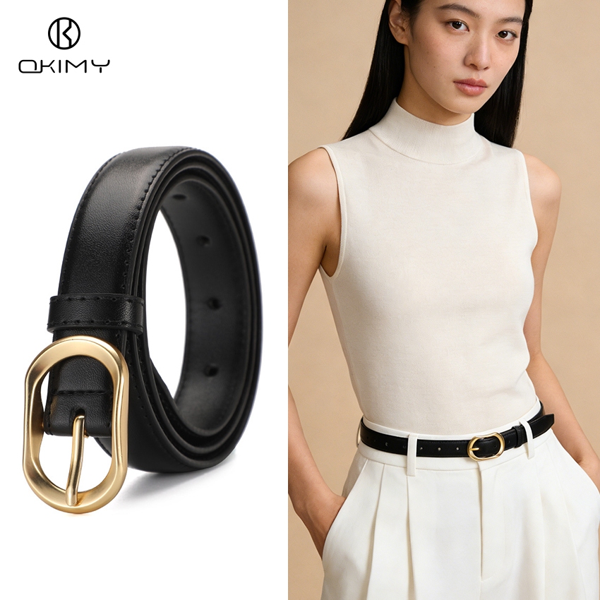 OKIMY แฟชั่นผู้หญิงเข็มขัด Retro เข็มขัด Elegant Slim เข็มขัดนุ่ม PU เข็มขัดหนังปรับยาว Waistbands โลหะผสมหัวเข็มขัดเข็มขัด