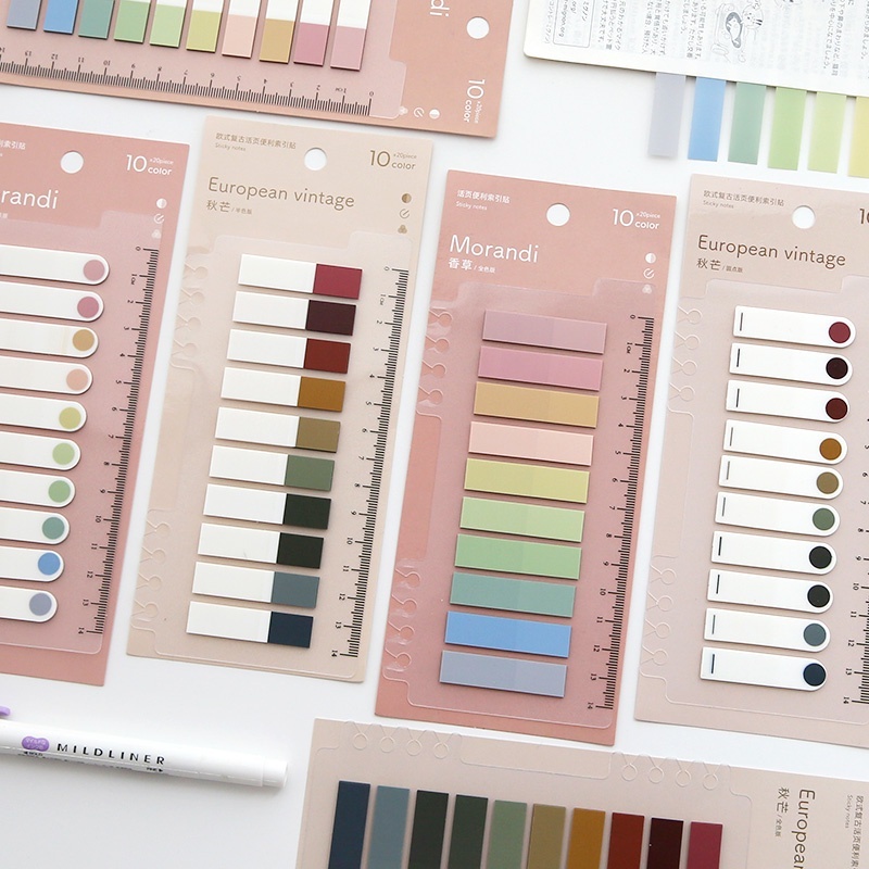 กระดาษโน๊ต พร้อมแถบกาว (Sticky Notes) มี 10 สีใน 1 ชิ้น อินเด็กซ์ (Index) ที่คั้นหนังสือ มีหลายโทนสี