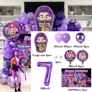ลูกโป่งธีมสีม่วง ชุดตกแต่งวันเกิด เคป๊อป นักล่าปีศาจสําหรับเด็กผู้หญิง ของเล่นอาบน้ําเด็ก ลูกโป่ง