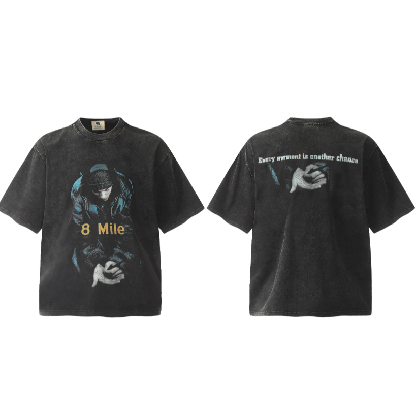 Eminem Eminem Eminem 8mile Eight Mile Limited Retro Washed Distressed เสื้อยืดแขนสั้น