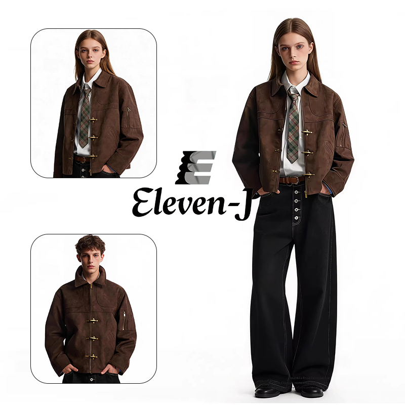 ELEVEN-Jแจ็คเก็ตหนังสักหลาดผู้ชาย สไตล์ญี่ปุ่นใหม่ Harajuku ได้รับความนิยมมาก