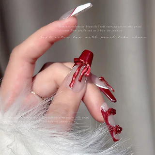 Rou Bao 50 ชิ้นเล็บไวน์แดง Pearlescent นุ่มแกะสลักโบว์ริบบิ้นเล็บ Art DIY ตกแต่ง
