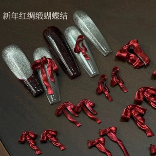 Rou Bao 50 ชิ้นเล็บไวน์แดง Pearlescent นุ่มแกะสลักโบว์ริบบิ้นเล็บ Art DIY ตกแต่ง