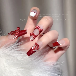 Rou Bao 50 ชิ้นเล็บไวน์แดง Pearlescent นุ่มแกะสลักโบว์ริบบิ้นเล็บ Art DIY ตกแต่ง