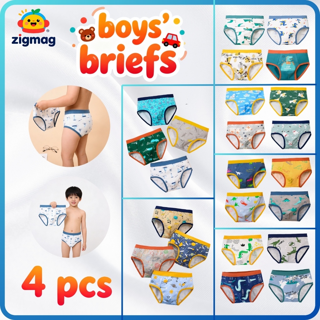 เรือท้องถิ่น4 ชิ้น Boys Briefs for Kid(Ages 3-14)น่ารัก,Ocean ,ไดโนเสาร์,Cotton