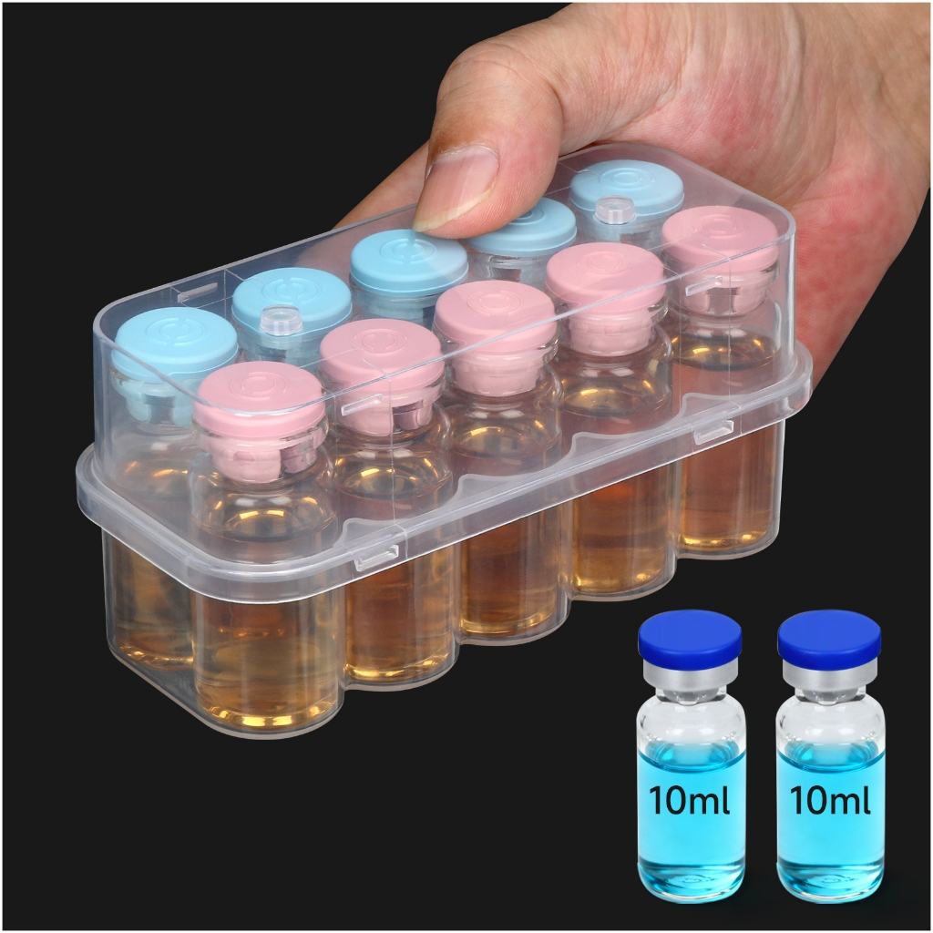 10ml Vial Holder Peptide Case สําหรับ Firdge, 10-Shot Peptide & Insulin Organizer สําหรับตู้เย็น, กล่องใสสําหรับ 10mL Glass Vials (Insulin, GLP-1, Peptides ฯลฯ)
