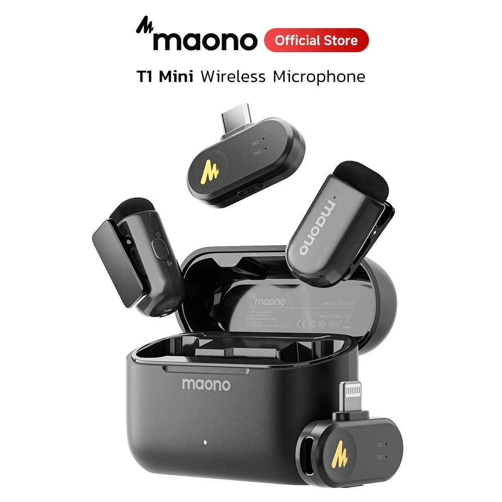 Maono T1 Mini ไมโครโฟนไร้สายแบบหนีบเสื้อ AI ไมโครโฟนตัดเสียงรบกวนไมโครโฟนขนาดเล็กพร้อมแอพ Maono Link และลดเสียงรบกวน 4 ระดับสําหรับโทรศัพท์สมาร์ท,Vlogging,ถ่ายทอดสด