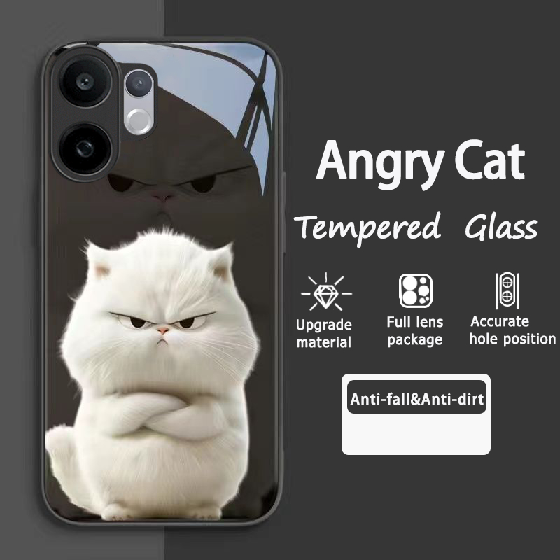 เคส Vivo 60 V50 Lite Y200 5G เคส Vivo V40 Pro V60 V50 V40 5G เคสน่ารักโกรธแมวกันกระแทกโทรศัพท์หรูหราของเหลวแก้ว