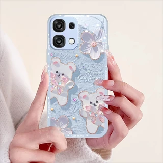 เคส OPPO A6 A5 Pro 5G ลายหมีน่ารักประกายชิมเมอร์ กันกระแทก พร้อมฝาปิดเลนส์กล้อง ป้องกันเลนส์ ขอบซิลิโคนอ่อนนุ่ม เคสมือถือหรูแบบกระจกน้ำ สำหรับสาวๆ และผู้หญิง