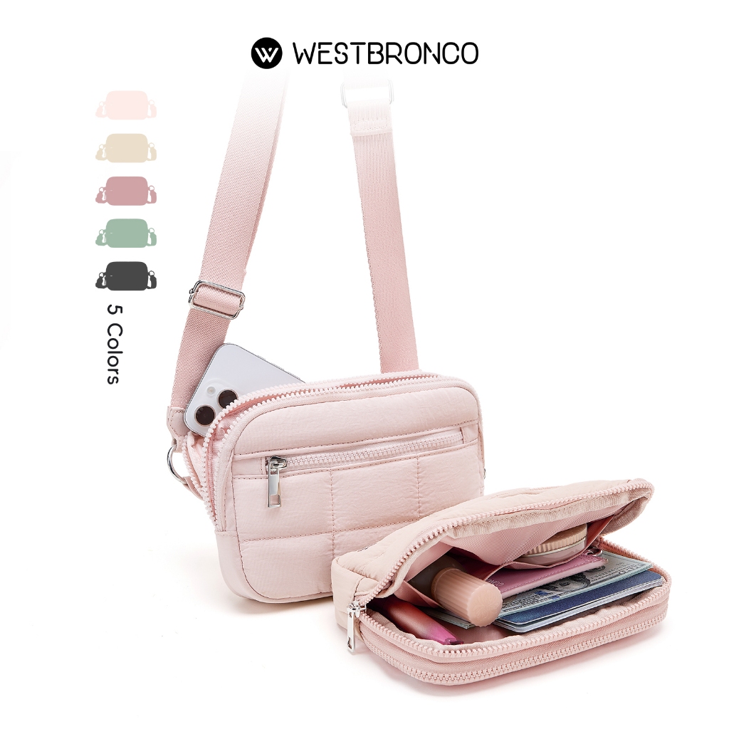 WESTBRONCO กระเป๋าสตางค์แบบสะพายข้างสำหรับผู้ชายและผู้หญิง สายสะพายไหล่ปรับได้ กระเป๋าใส่เหรียญน้ำหนักเบา