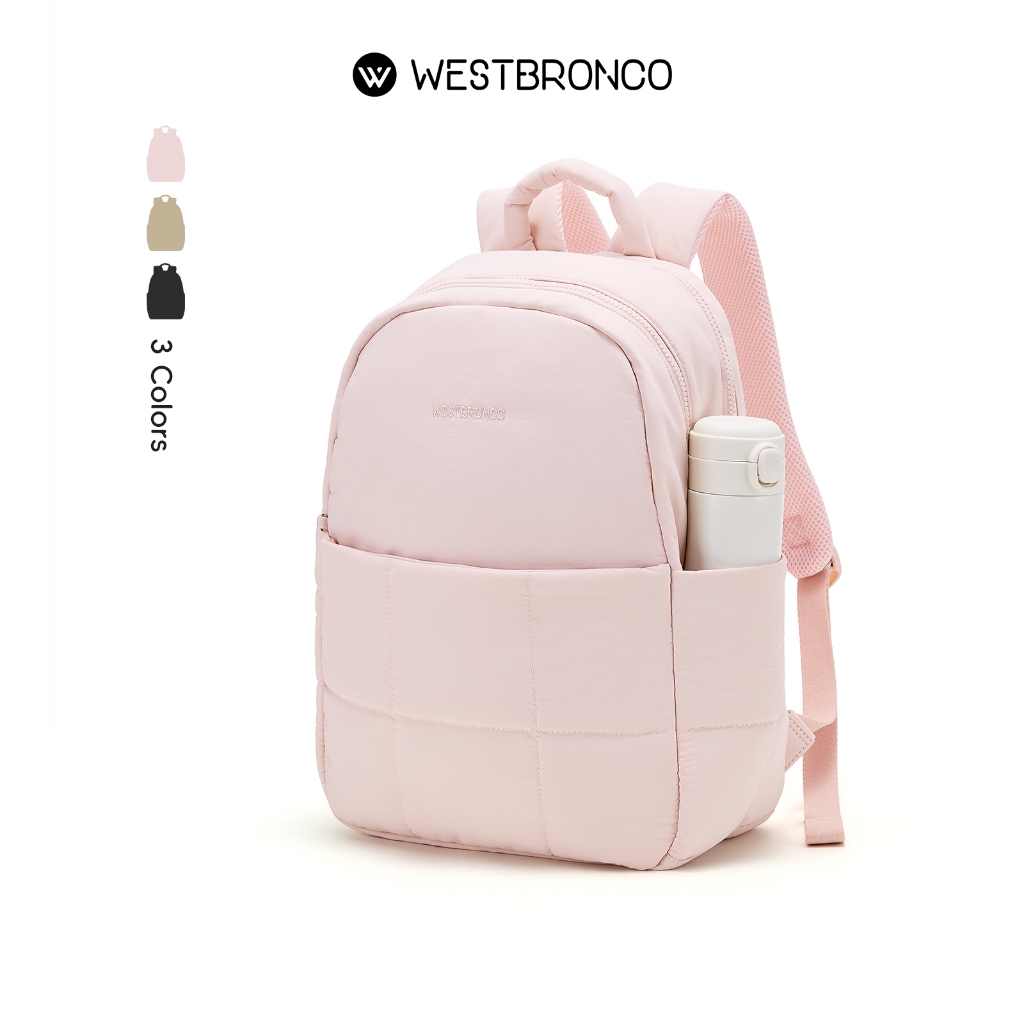 WESTBRONCO กระเป๋าเป้ Melon Pan ขนาดใหญ่ สไตล์มินิมอล ดีไซน์น่ารักสีพาสเทล น้ำหนักเบา กันน้ำได้ เหมาะสำหรับเดินทาง พกพาขึ้นเครื่องได้