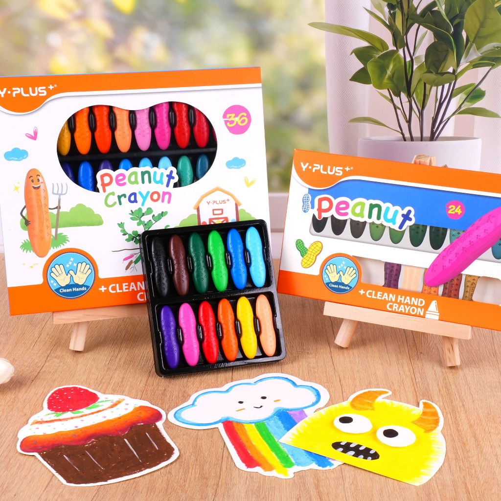 YPLUS ดินสอสีถั่วลิสงสําหรับเด็ก, ดินสอสีเด็กวัยหัดเดินล้างได้ 12 สี, ดินสอสีเด็กปลอดสารพิษ, เหมาะสําหรับเด็กอายุ 2-4, 1-3, 4-8, อุปกรณ์ศิลปะระบายสี